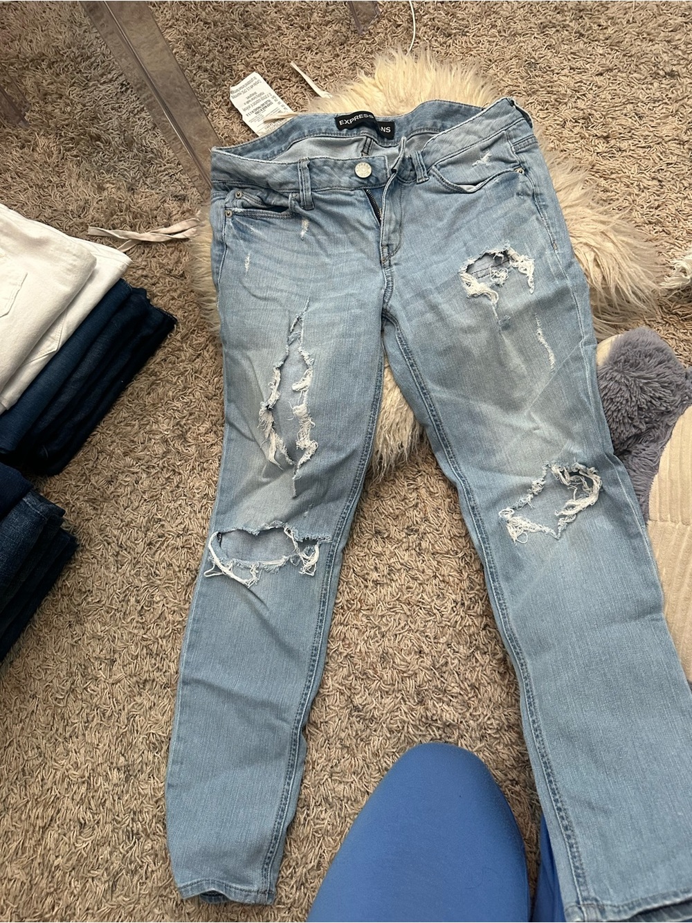 Express Light Blue Distressed Modern Boyfriend Low Rise Jeans